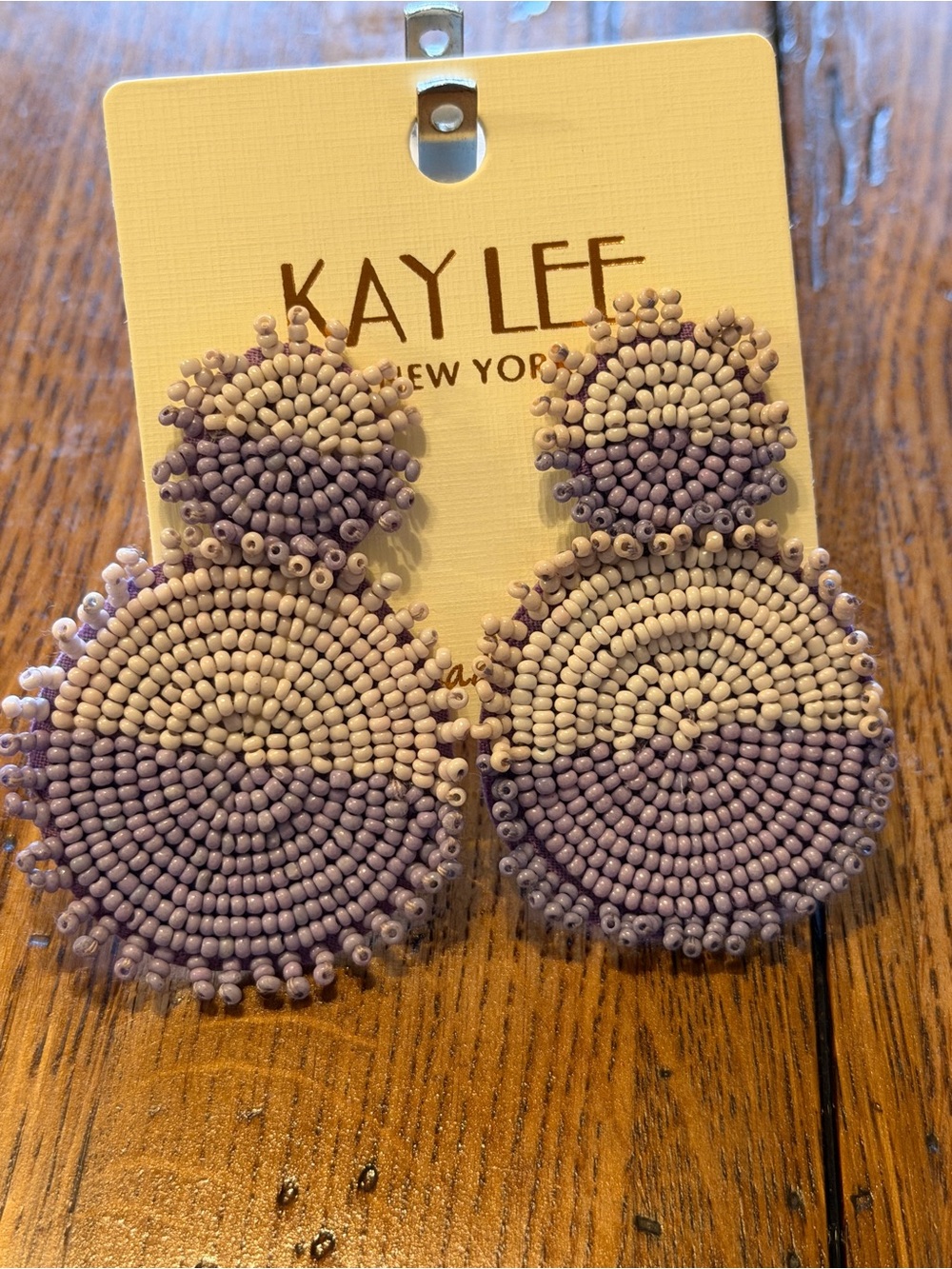 Kaylee Two-Tone Lavender and Cream Beaded Disc Earrings